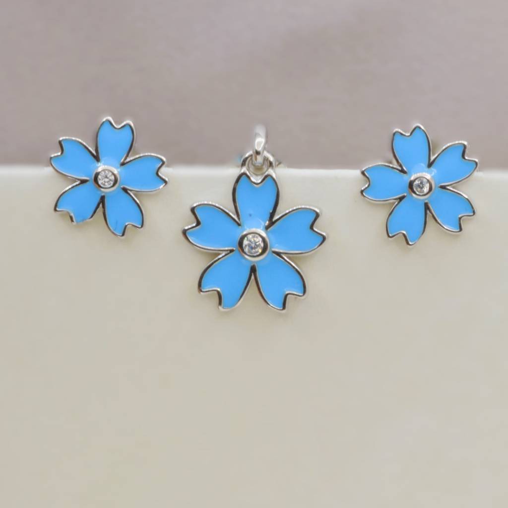 Blue Flower Necklace Set For Teens - 925 Silver Jewelry : 1285