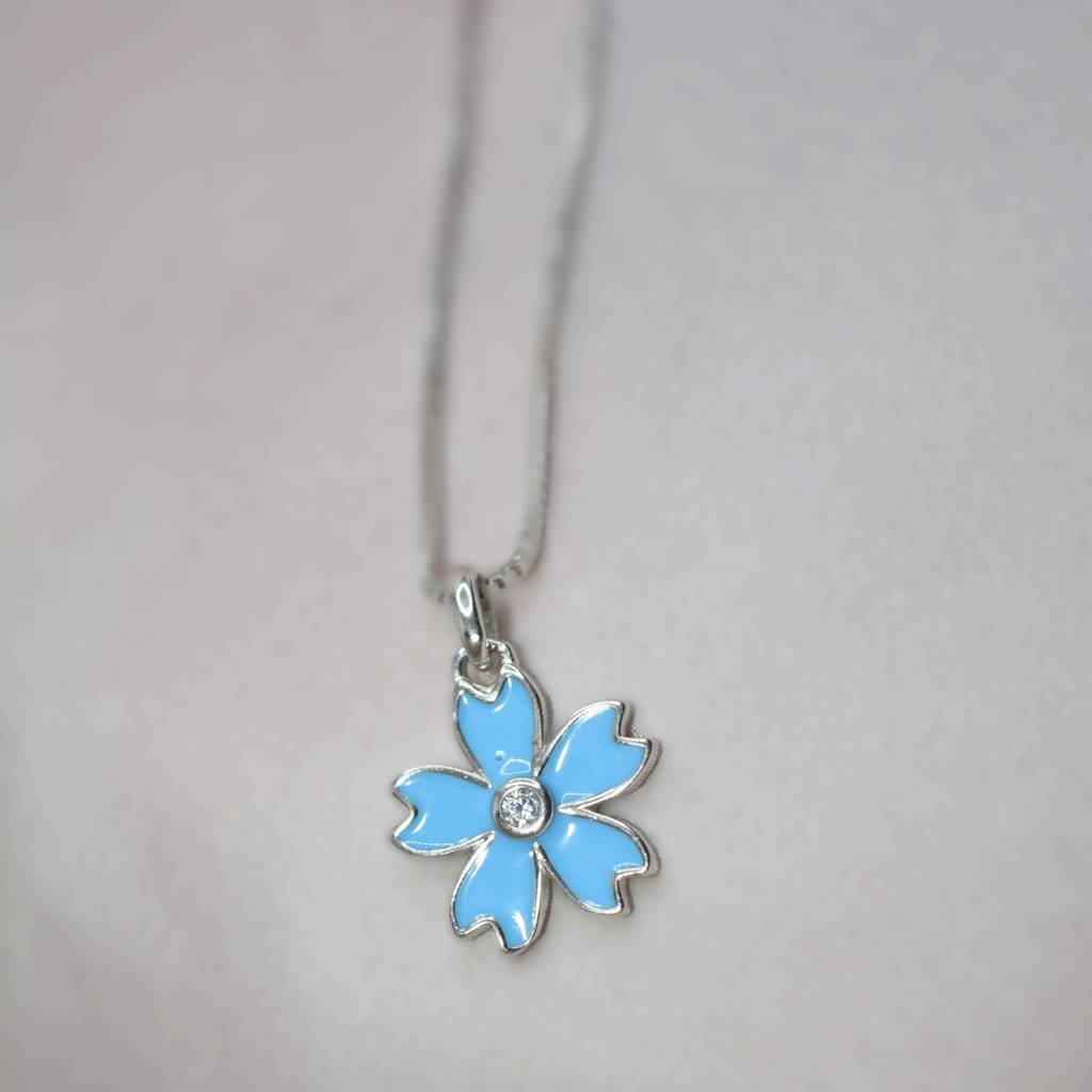 Blue Flower Necklace Set For Teens - 925 Silver Jewelry : 1285