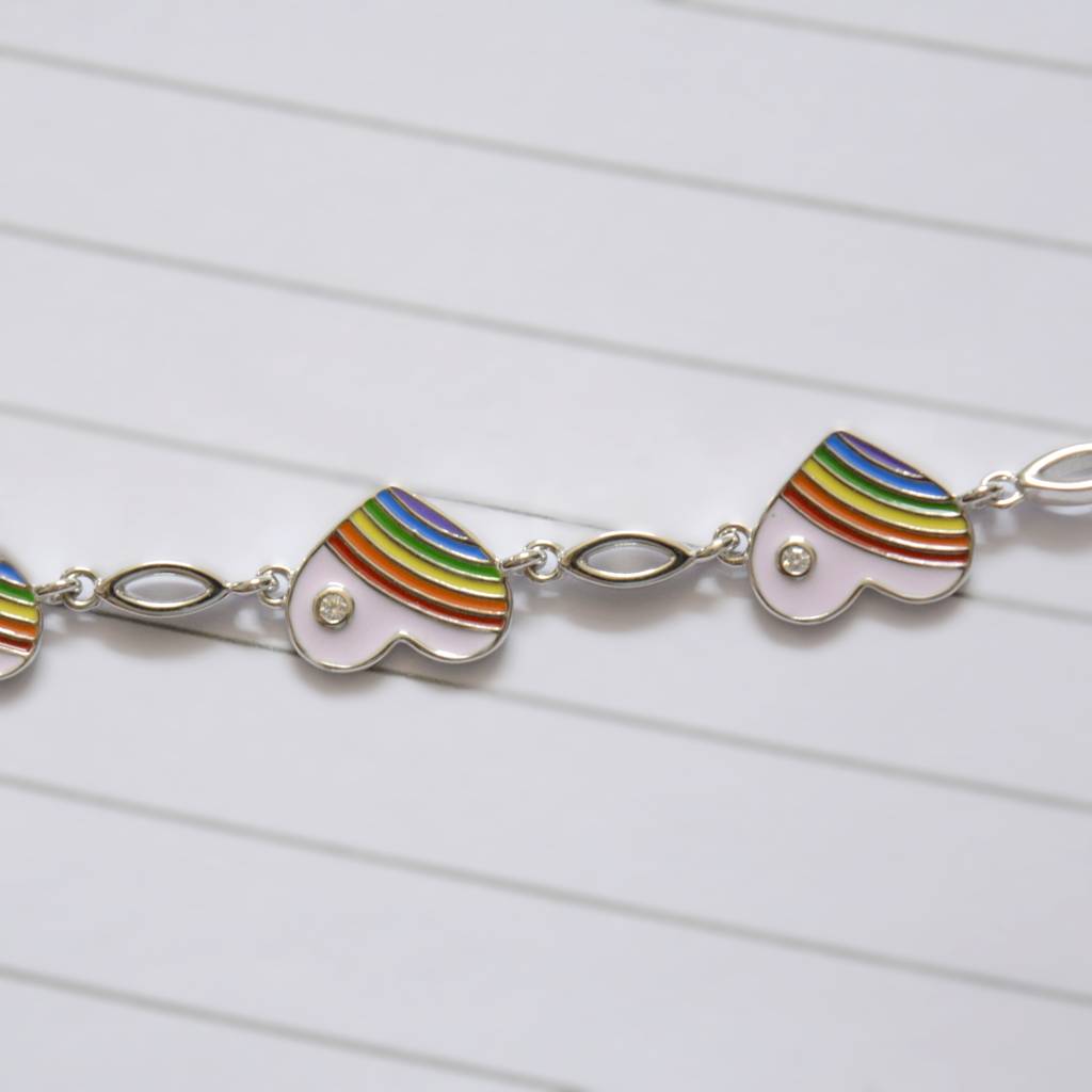 Rainbow Heart Charm Bracelet For Teens - 925 Silver Jewelry : 1289