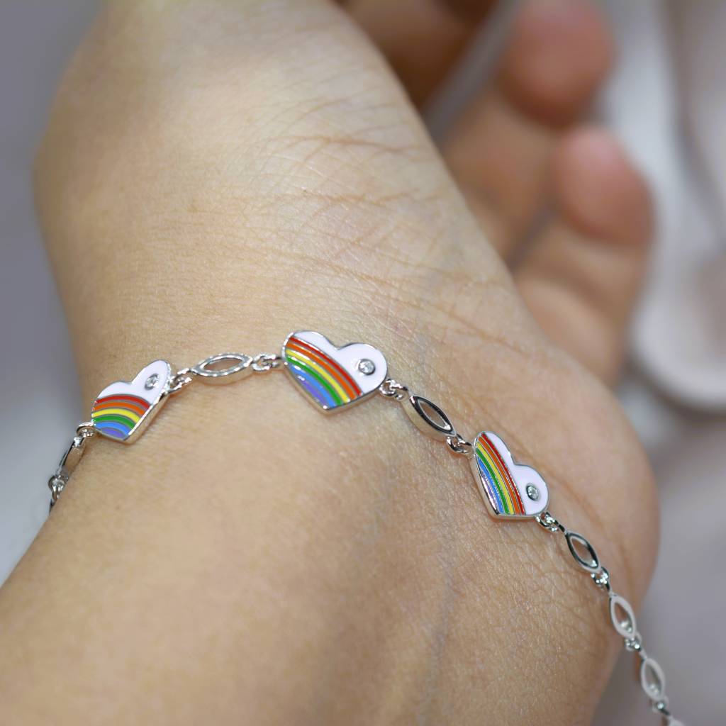 Rainbow Heart Charm Bracelet For Teens - 925 Silver Jewelry : 1289