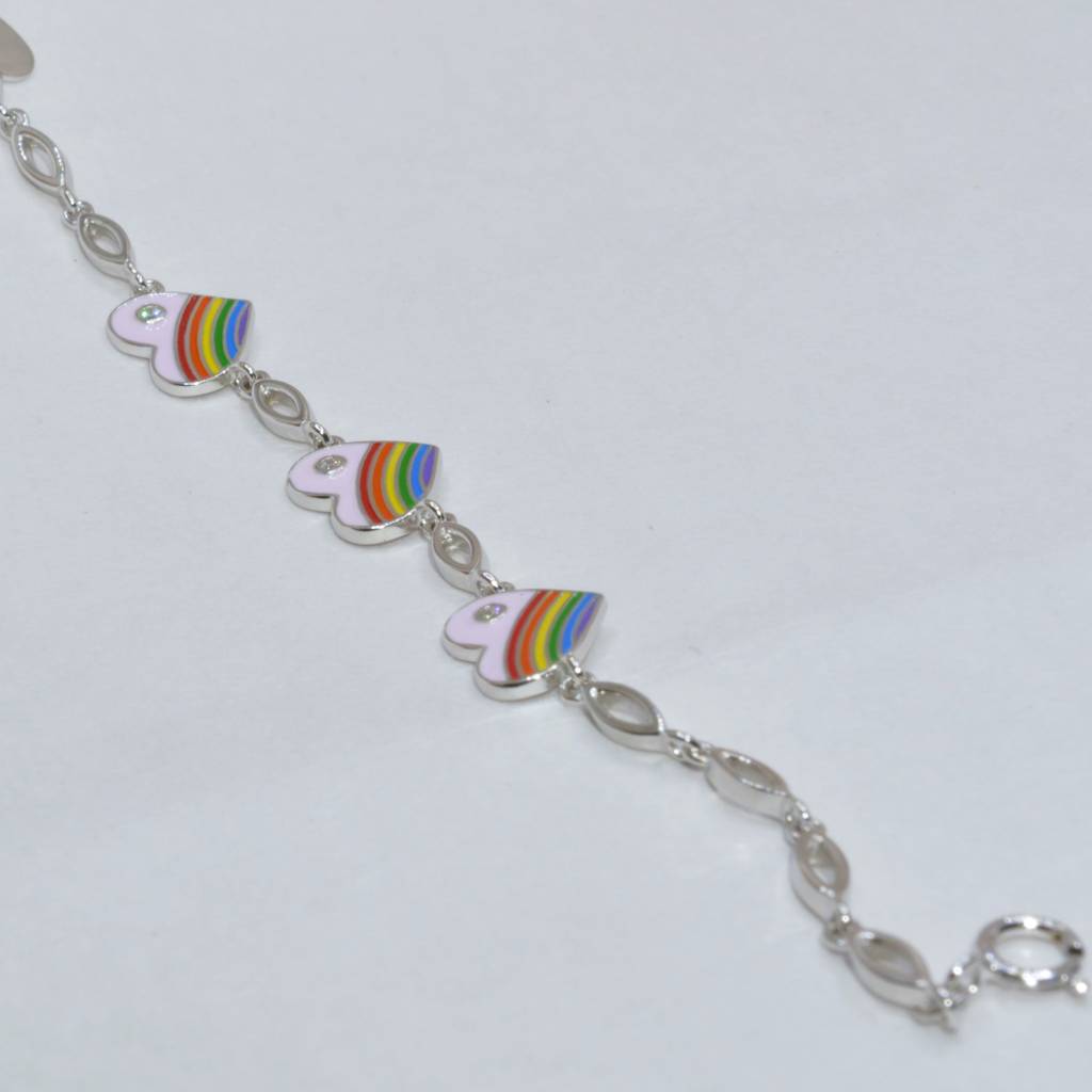Rainbow Heart Charm Bracelet For Teens - 925 Silver Jewelry : 1289