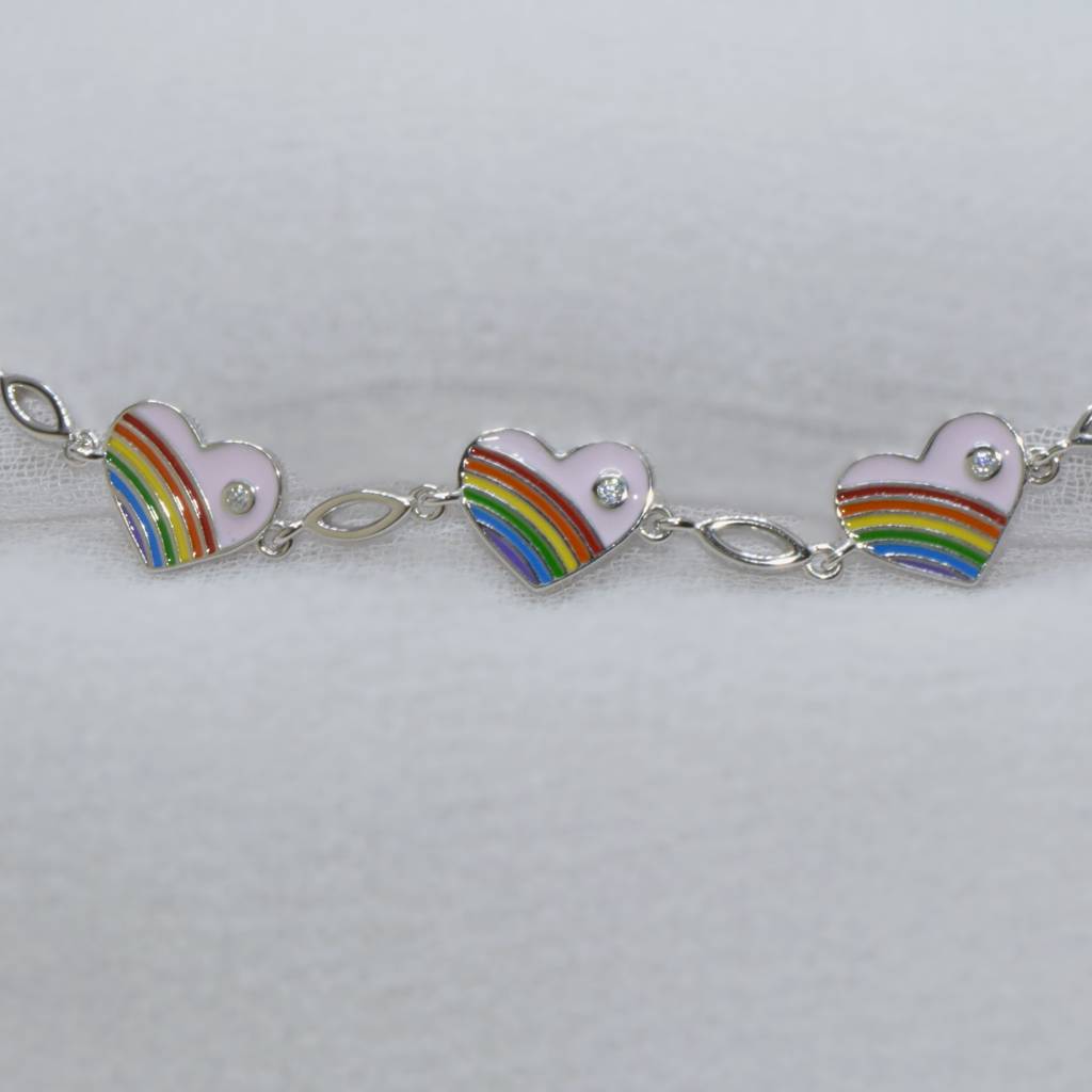 Rainbow Heart Charm Bracelet For Teens - 925 Silver Jewelry : 1289