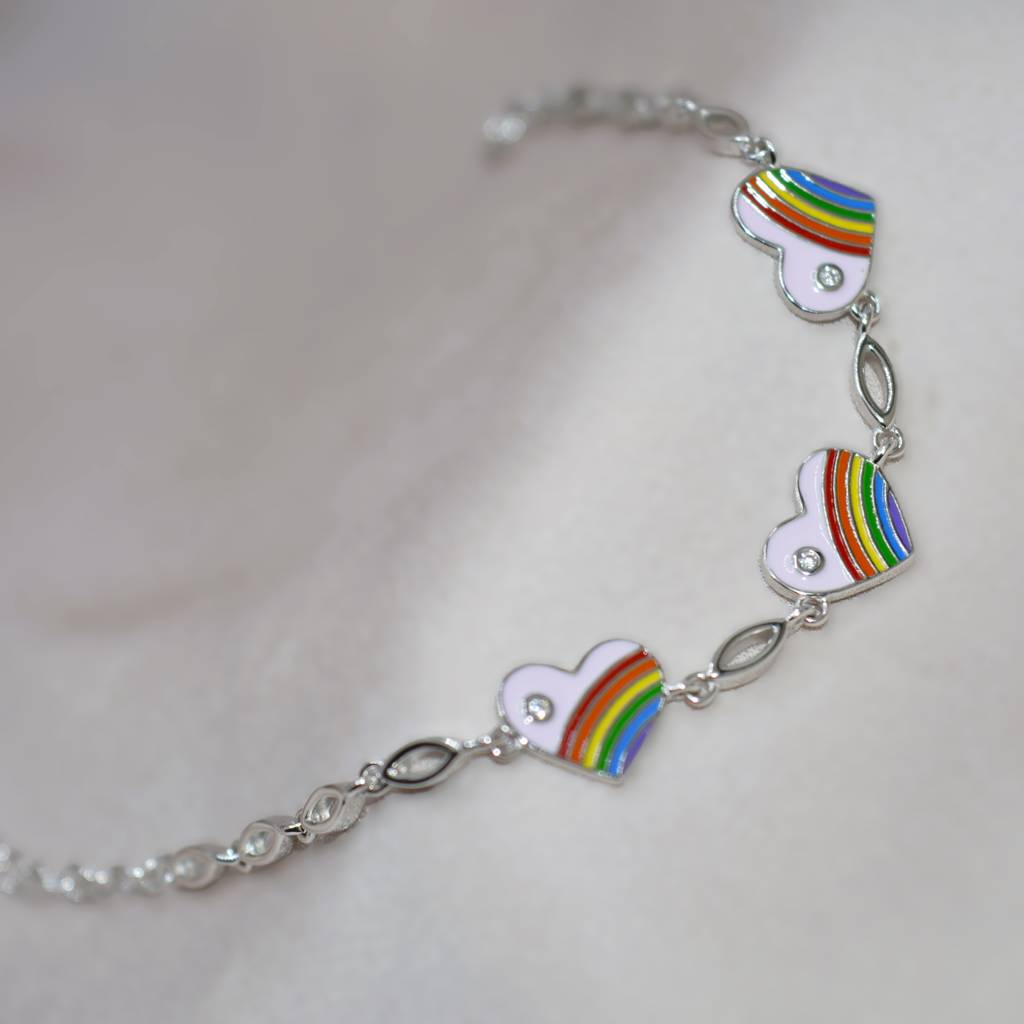 Rainbow Heart Charm Bracelet For Teens - 925 Silver Jewelry : 1289