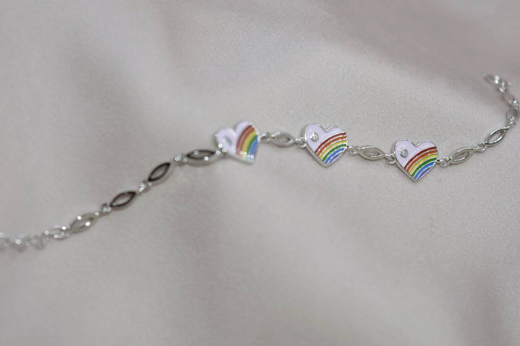 Rainbow Heart Charm Bracelet For Teens - 925 Silver Jewelry : 1289