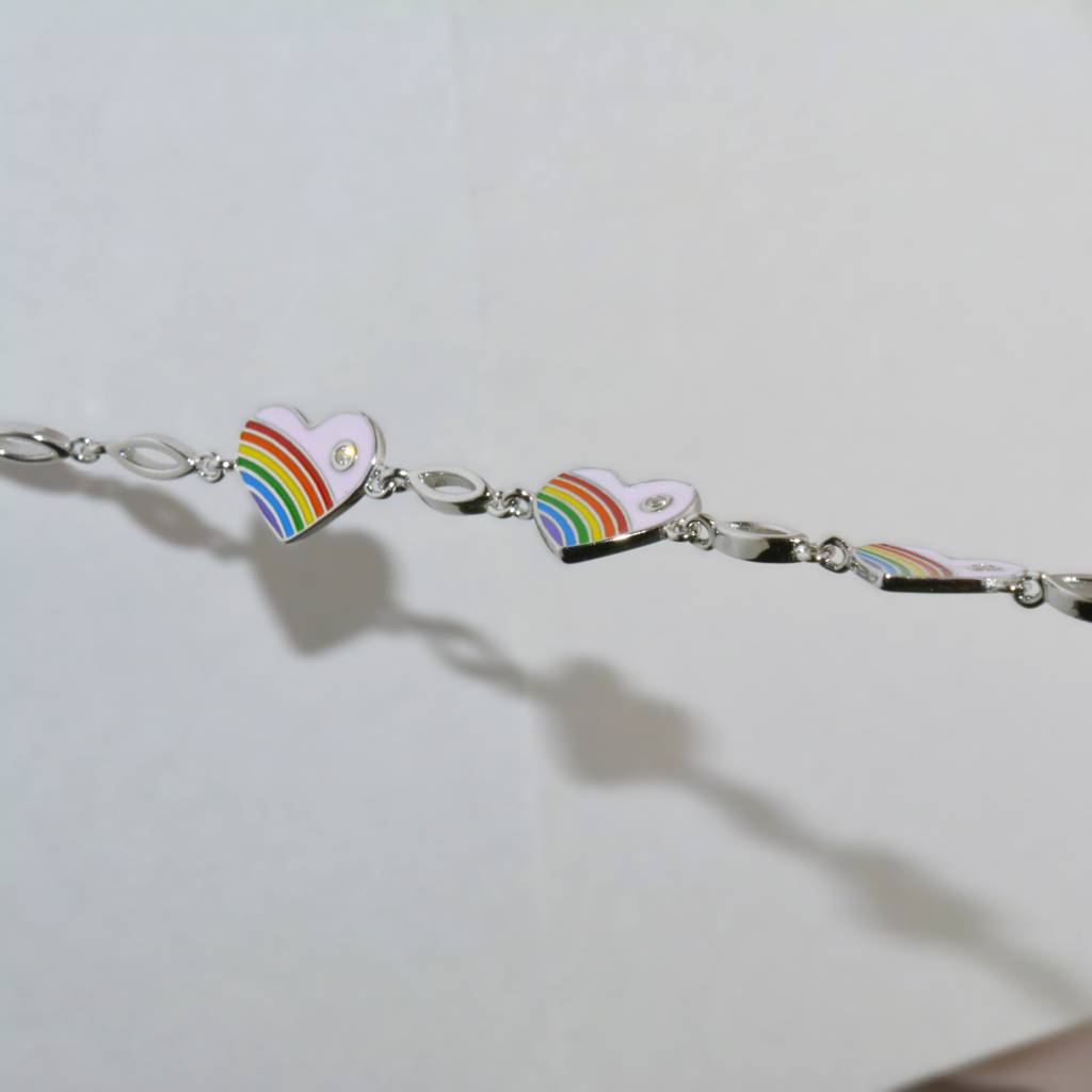 Rainbow Heart Charm Bracelet For Teens - 925 Silver Jewelry : 1289