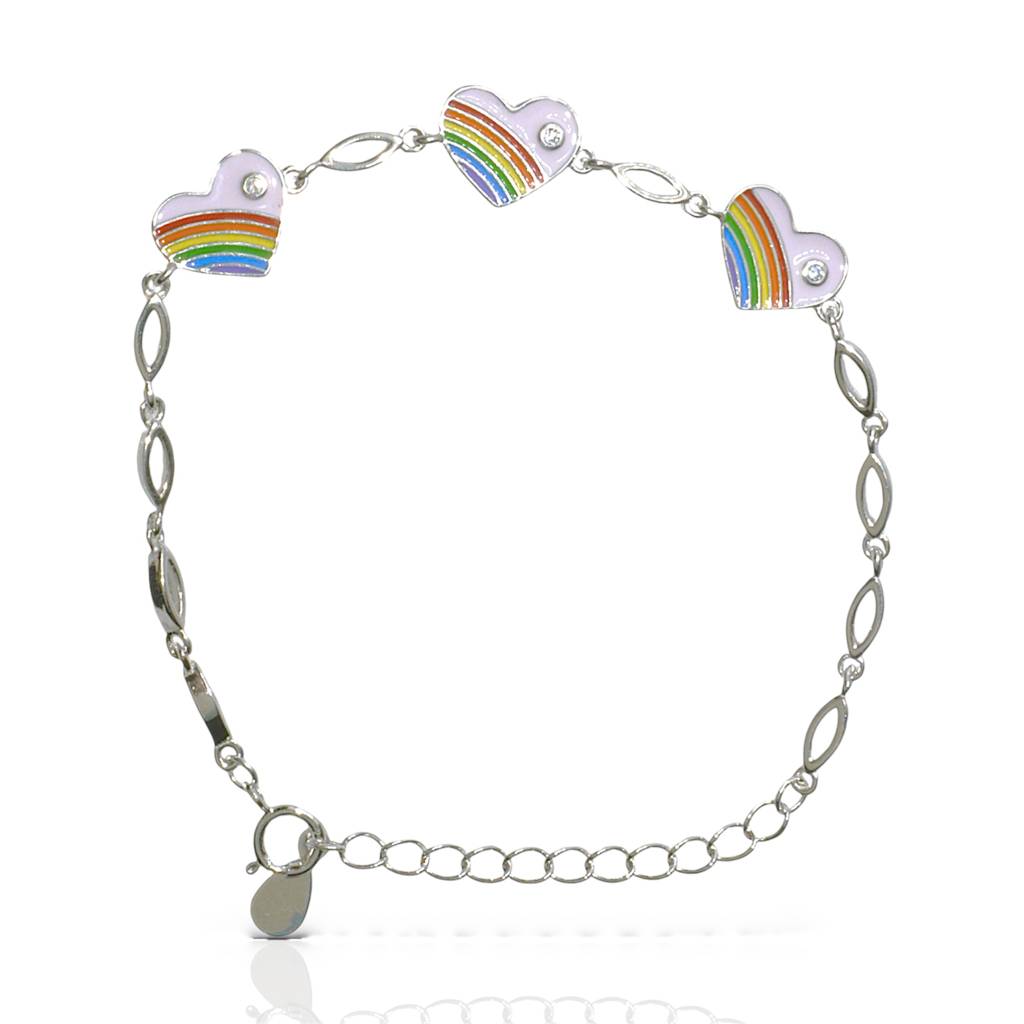 Rainbow Heart Charm Bracelet For Teens - 925 Silver Jewelry : 1289