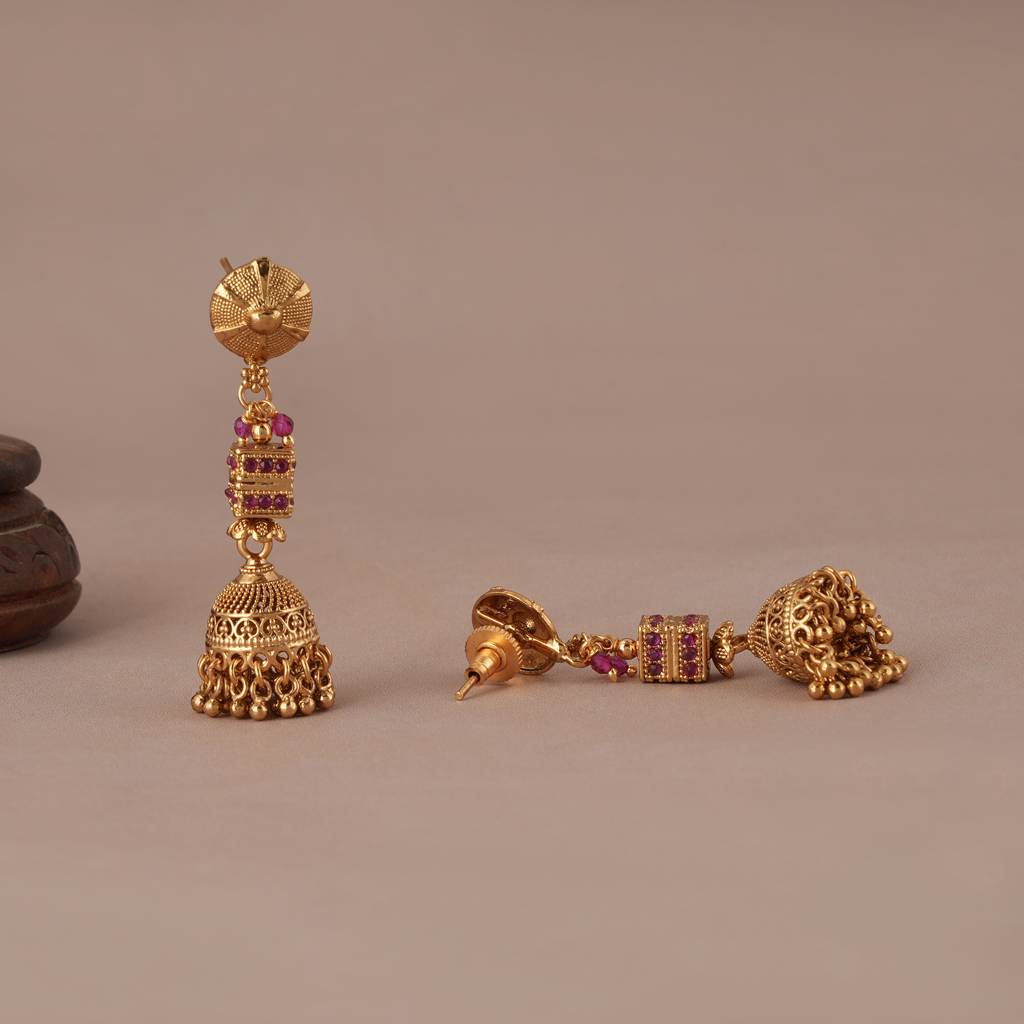 Long Antique Gold Jhumka Fall Necklace Set With Earring : SJ065