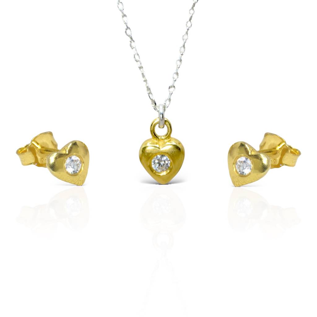 Delicate Golden Heart Necklace Set For Teens - 925 Silver Jewelry : 1292