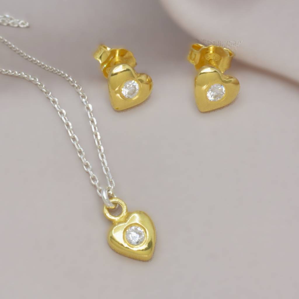 Delicate Golden Heart Necklace Set For Teens - 925 Silver Jewelry : 1292