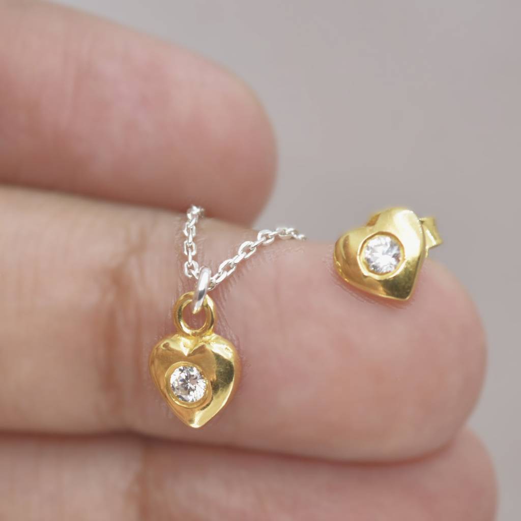 Delicate Golden Heart Necklace Set For Teens - 925 Silver Jewelry : 1292