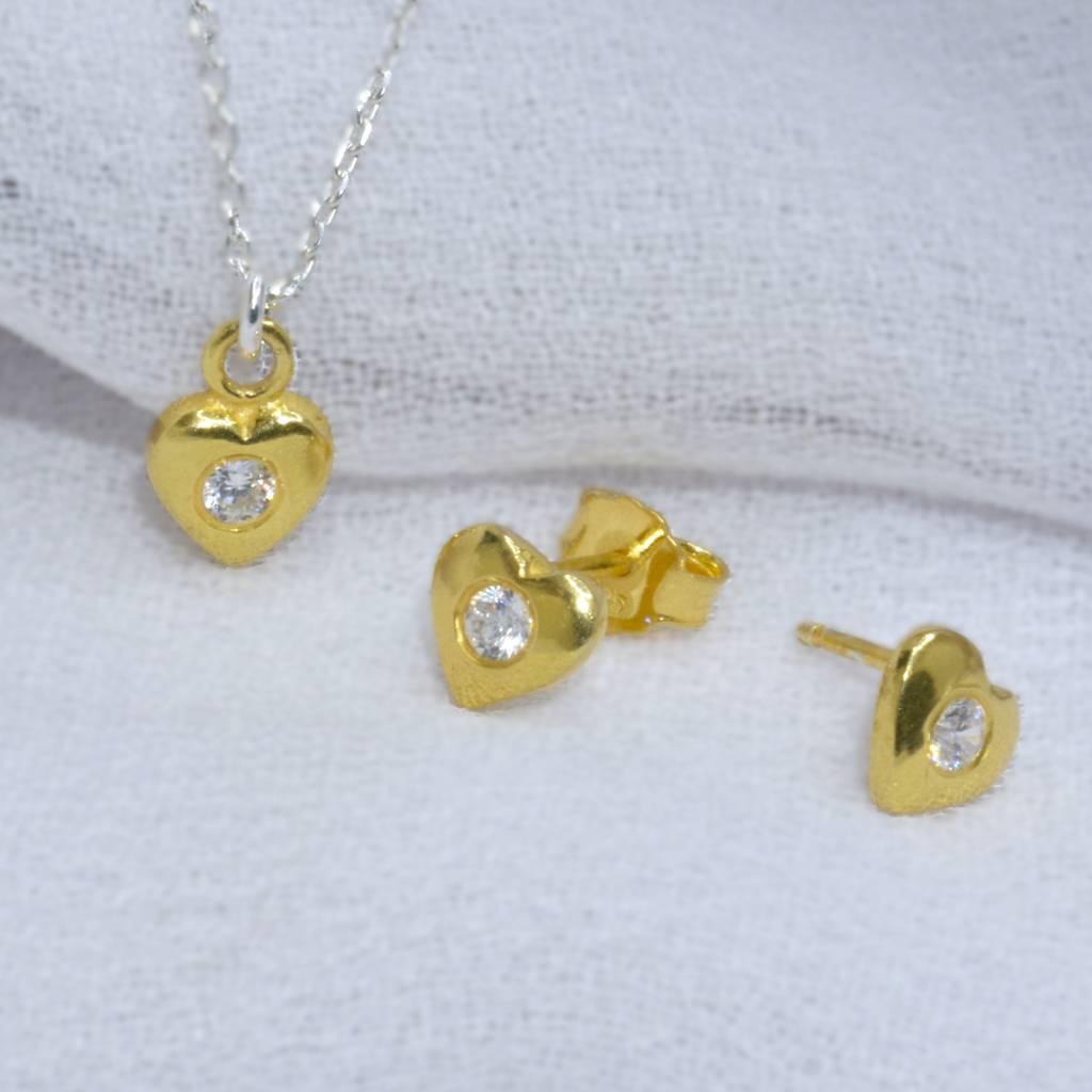 Delicate Golden Heart Necklace Set For Teens - 925 Silver Jewelry : 1292