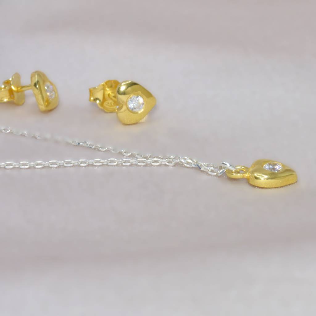 Delicate Golden Heart Necklace Set For Teens - 925 Silver Jewelry : 1292