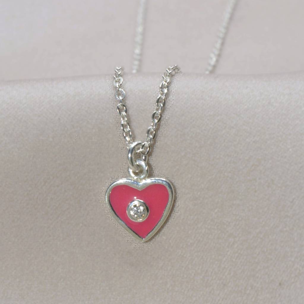 Delicate Pink Heart Necklace Set For Teens - 925 Silver Jewelry : 1293