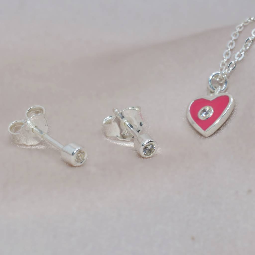 Delicate Pink Heart Necklace Set For Teens - 925 Silver Jewelry : 1293