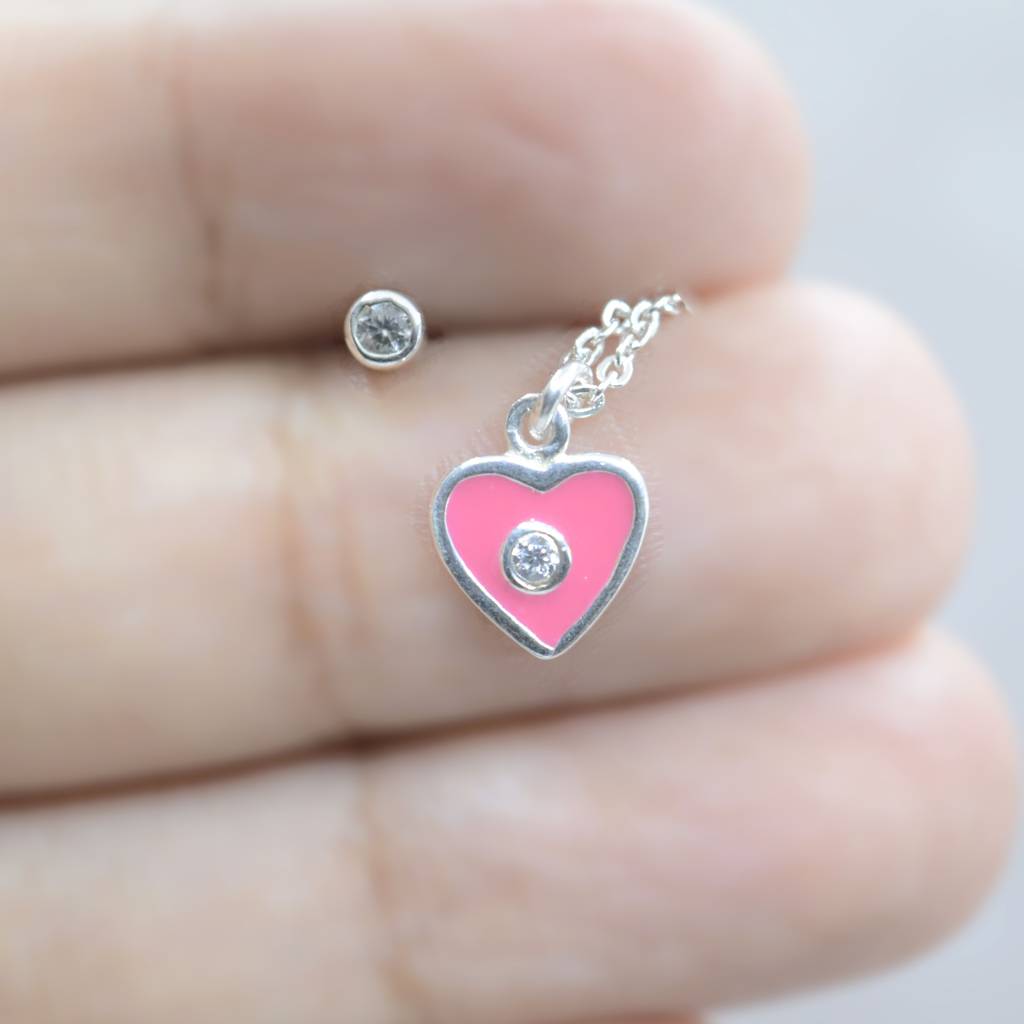 Delicate Pink Heart Necklace Set For Teens - 925 Silver Jewelry : 1293