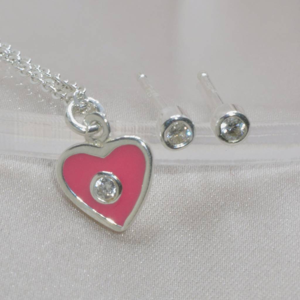 Delicate Pink Heart Necklace Set For Teens - 925 Silver Jewelry : 1293