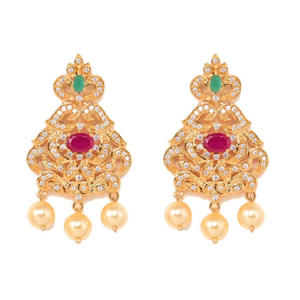 Gold Plated Multicolour Ad Studded Traditional Necklace With Earrings : SJNK1295