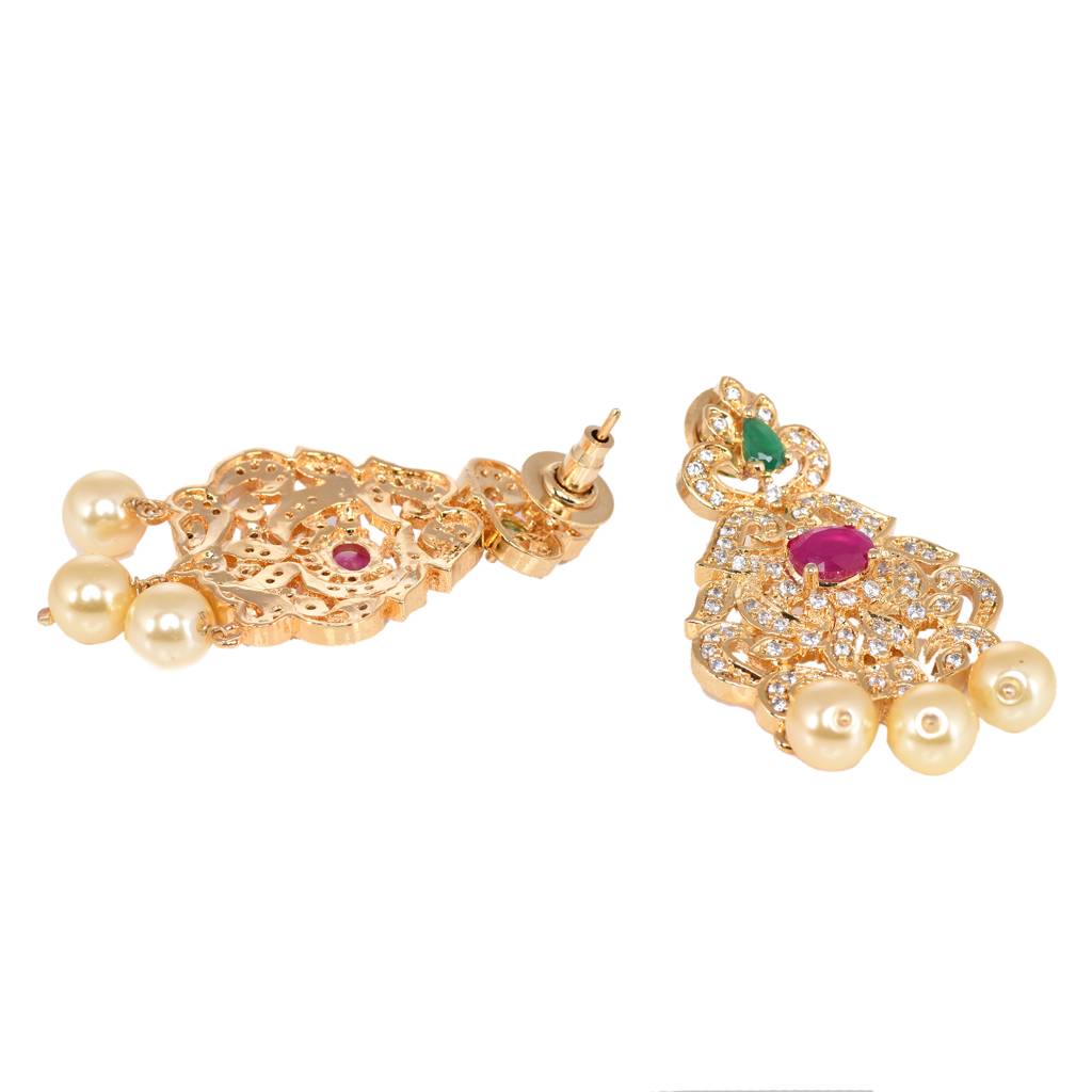 Gold Plated Multicolour Ad Studded Traditional Necklace With Earrings : SJNK1295