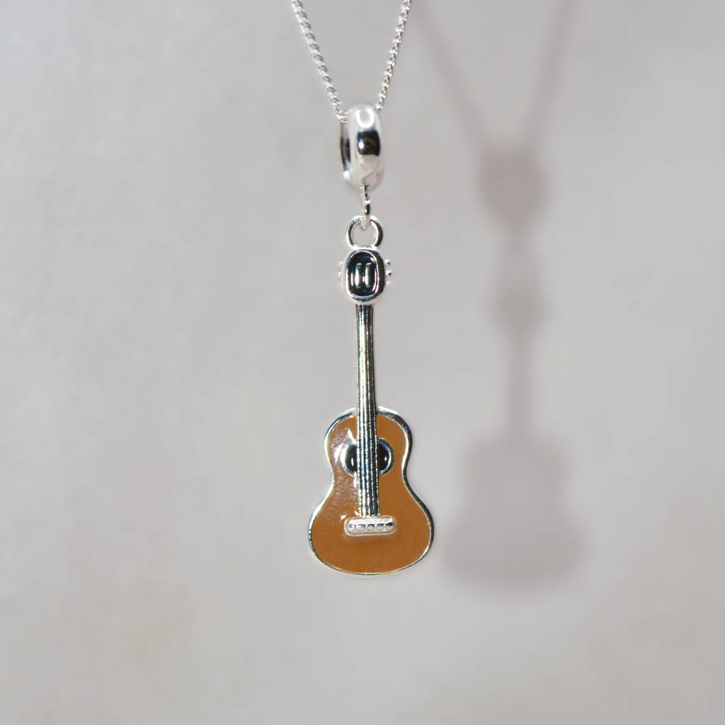 Acoustic Guitar Charm Pendant - 925 Silver Jewelry : 1295