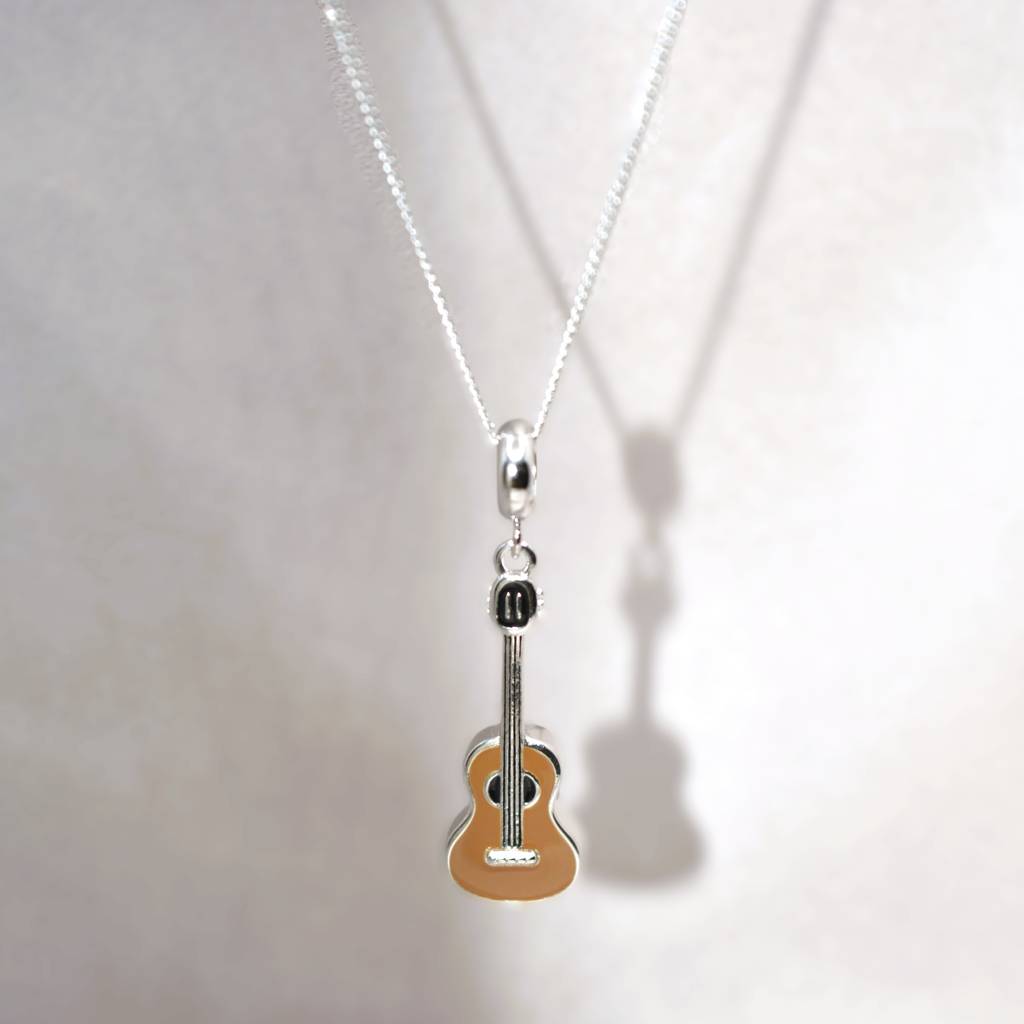 Acoustic Guitar Charm Pendant - 925 Silver Jewelry : 1295