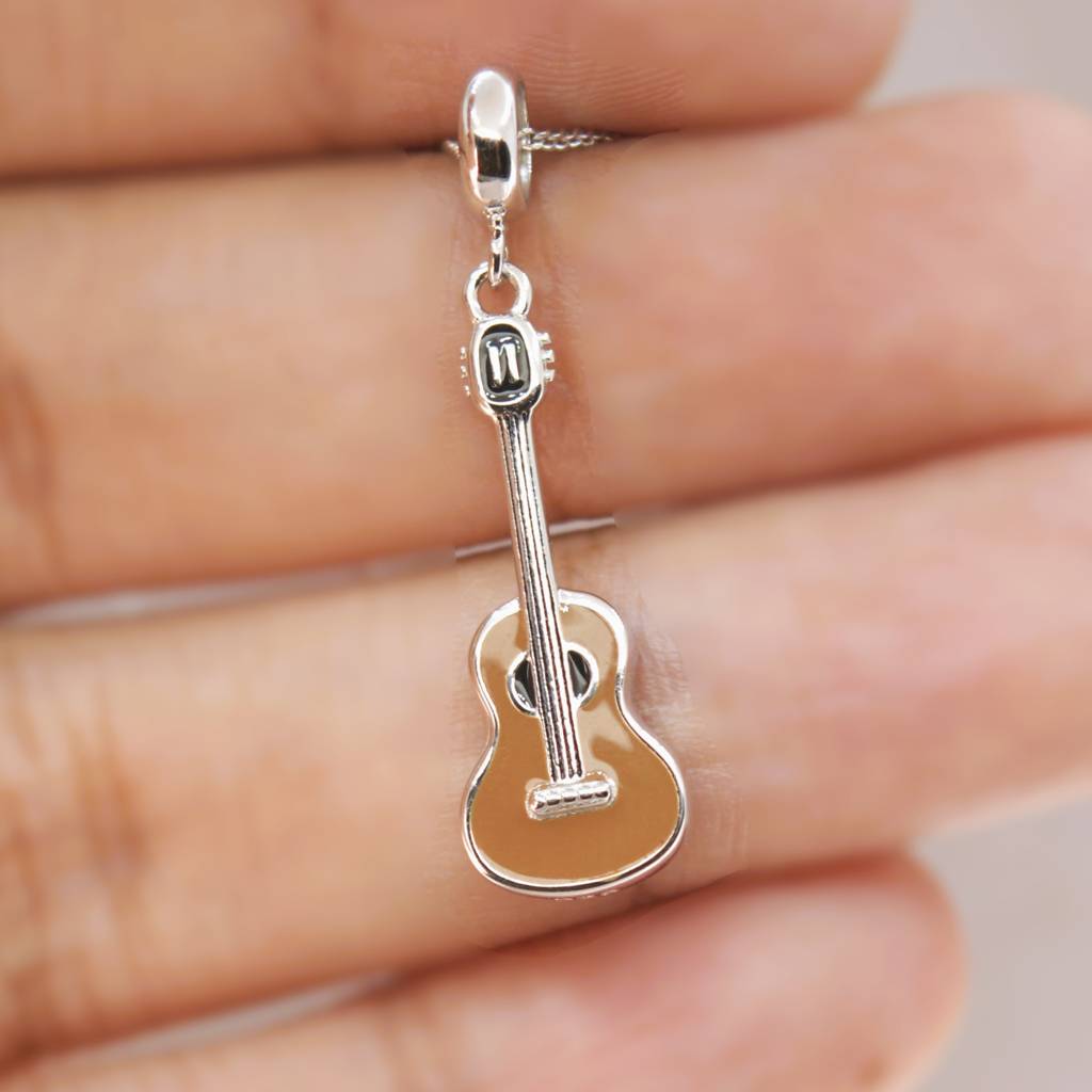 Acoustic Guitar Charm Pendant - 925 Silver Jewelry : 1295