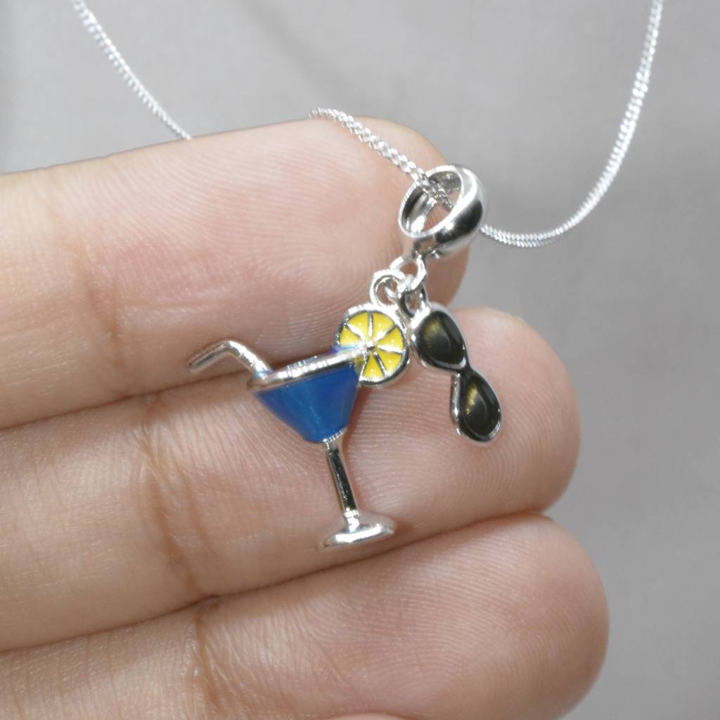 Cocktail Glass Charm Pendant - 925 Silver Jewelry : 1298
