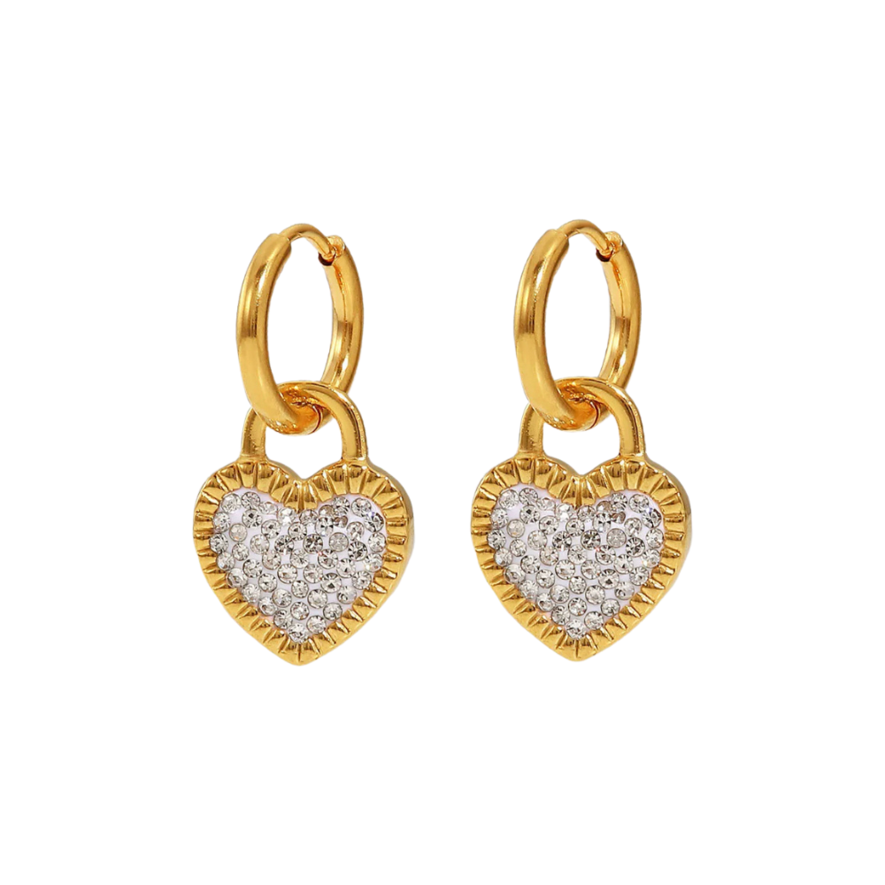 18Kt Gold Plated Monsoon Heart Shaped Cubic Zirconia Drop Earrings, Kai : INKAI