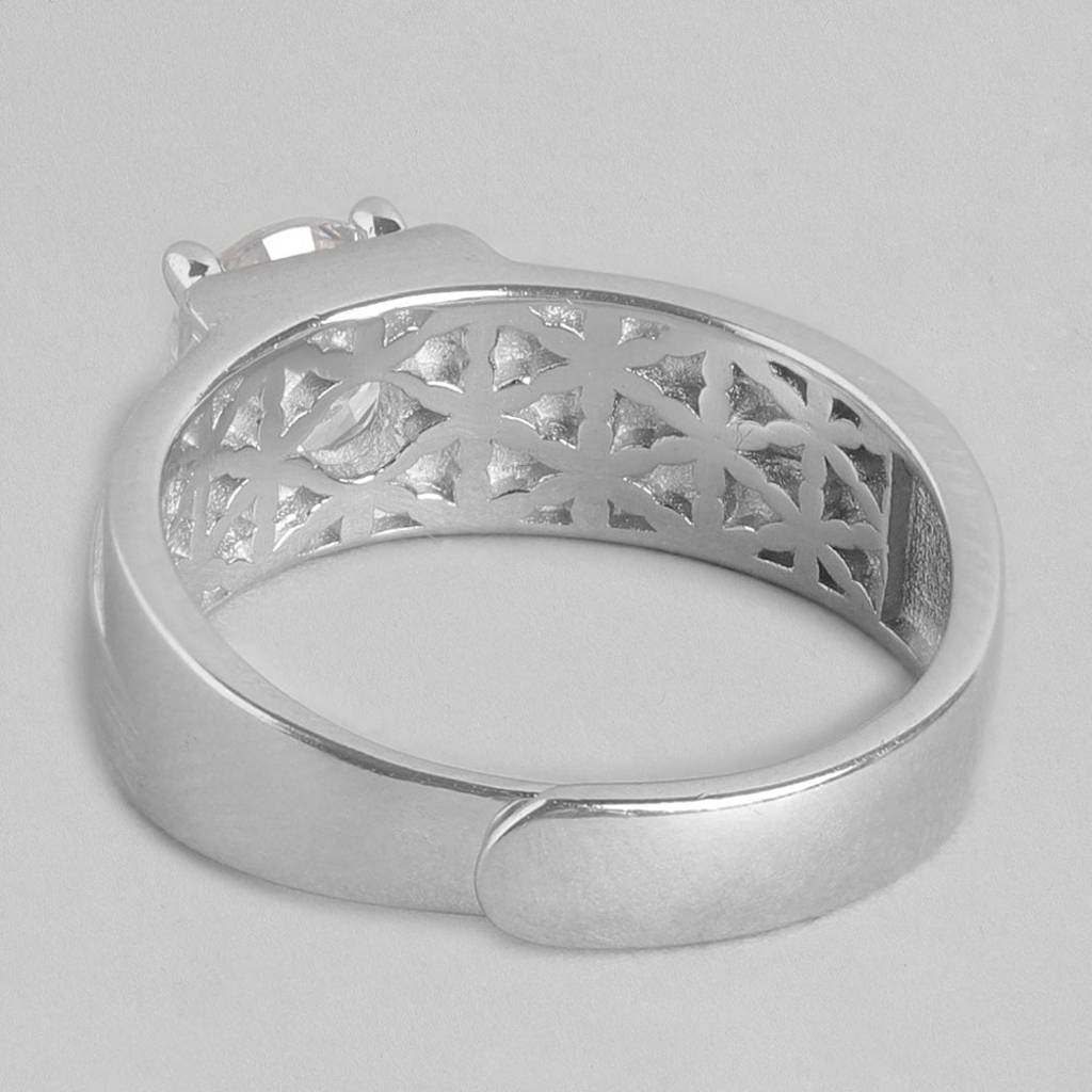 Cz Solitaire 925 Sterling Silver Ring For Him (Adjustable) : RNG-40066