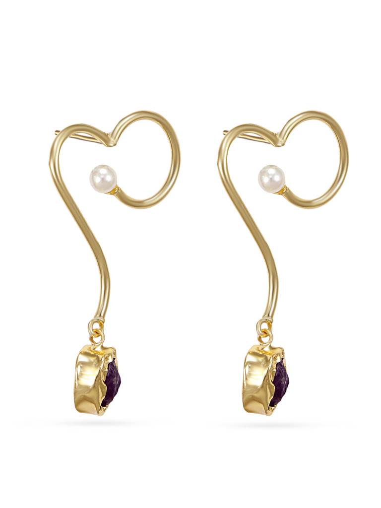 Purple Stone Studded Golden Wavy Earring : YI24A0057E