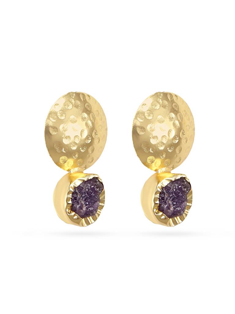 Purple Stone Studded Earrings : YI24A0053E
