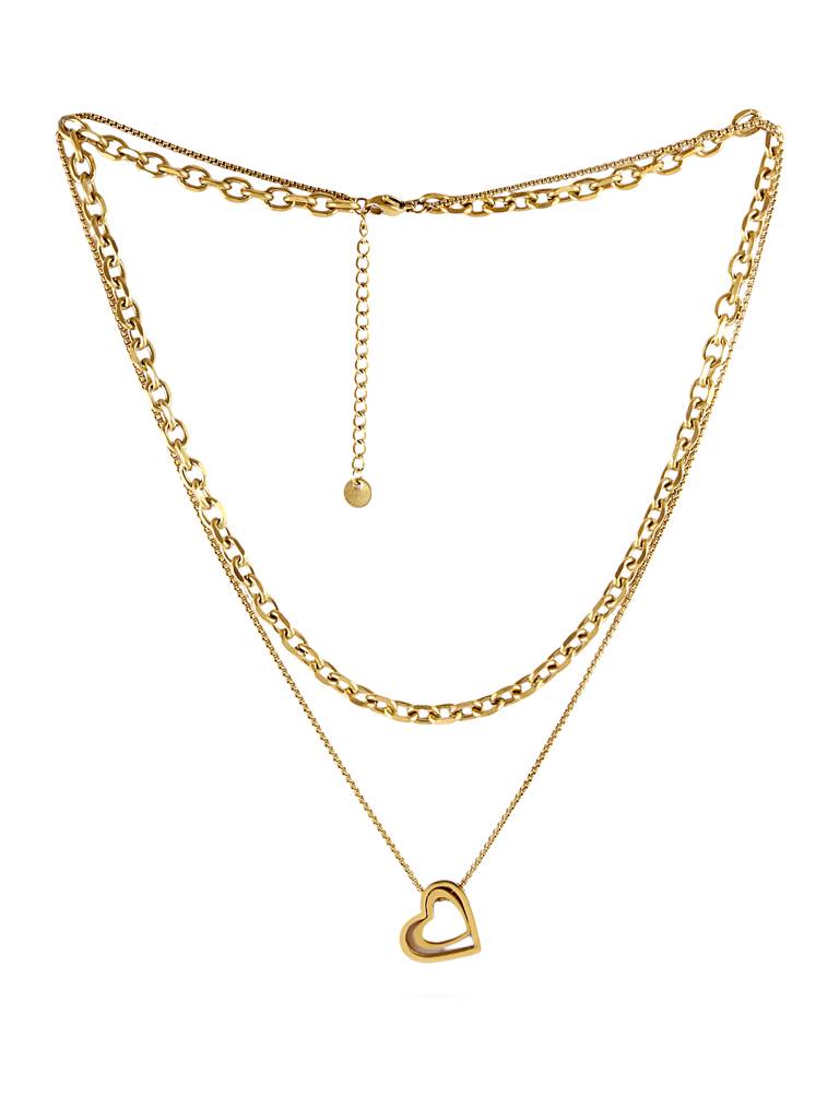 Gold Tone 2 Layer Heart Pendant Necklace : YI24A0088N