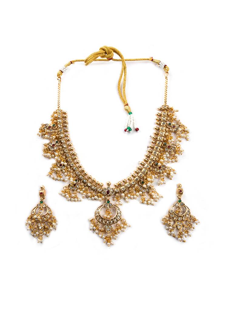 Gold Plated Bridal Guttapusallu Short Necklace Setâ : SATJS333SHORT