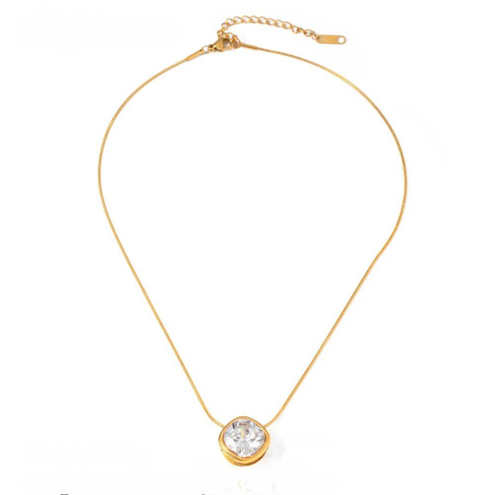 18Kt Gold Plated Cubic Zirconia Opal Stud Necklace, Astra : INASTRA-W