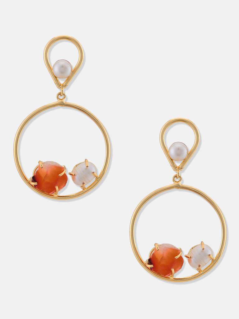 Dull Gold Brass Semi Precious Drop Earrings : YI24A0122E
