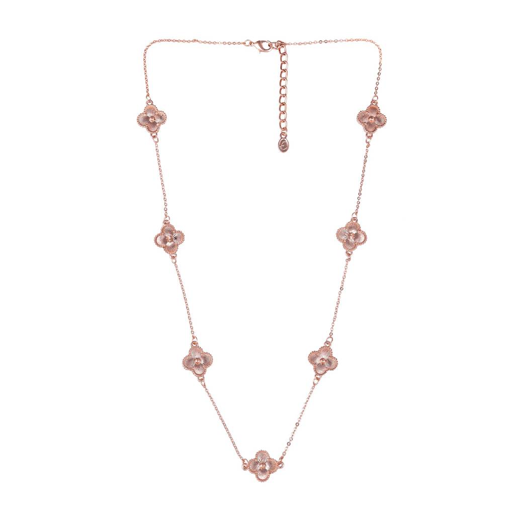 Estele Rosegold Plated Four Leaf Clover Design Pendant Necklace With Earrings For Women : 10203-RGNKER