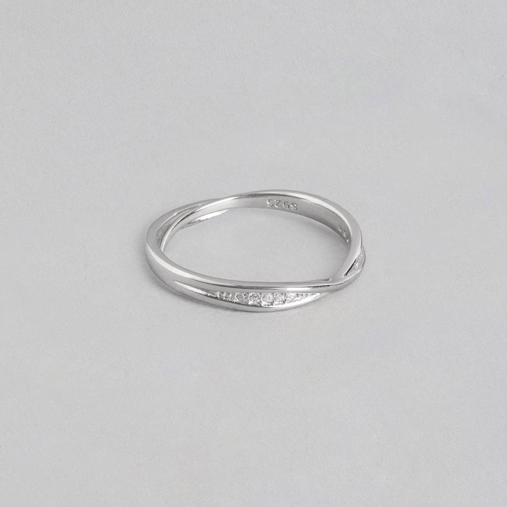 Minimal Rhodium Plated Cz Studded 925 Sterling Silver Women Ring (Adjustable) : RNG-40112