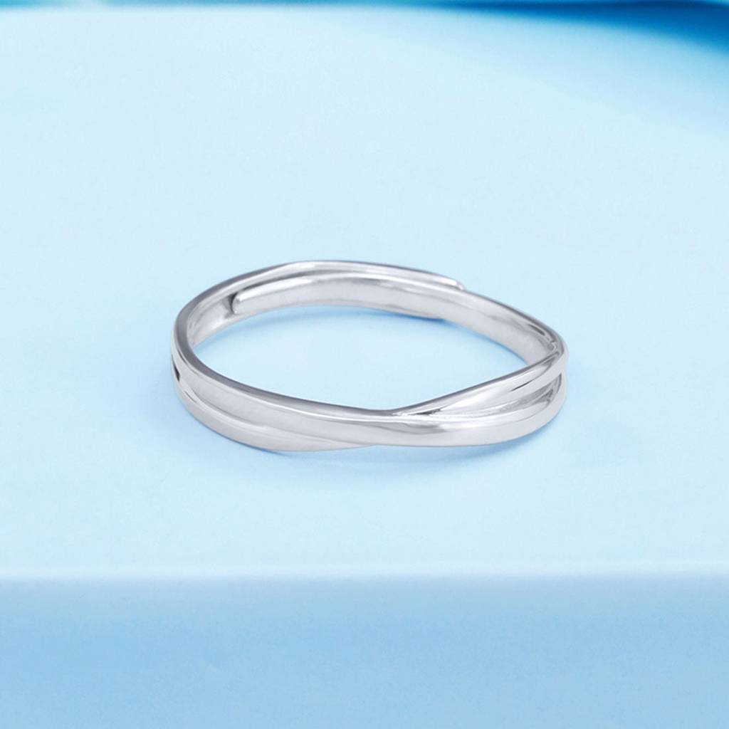 Crossover Rhodium Plated 925 Sterling Silver Ring For Him (Adjustable) : RNG-40113