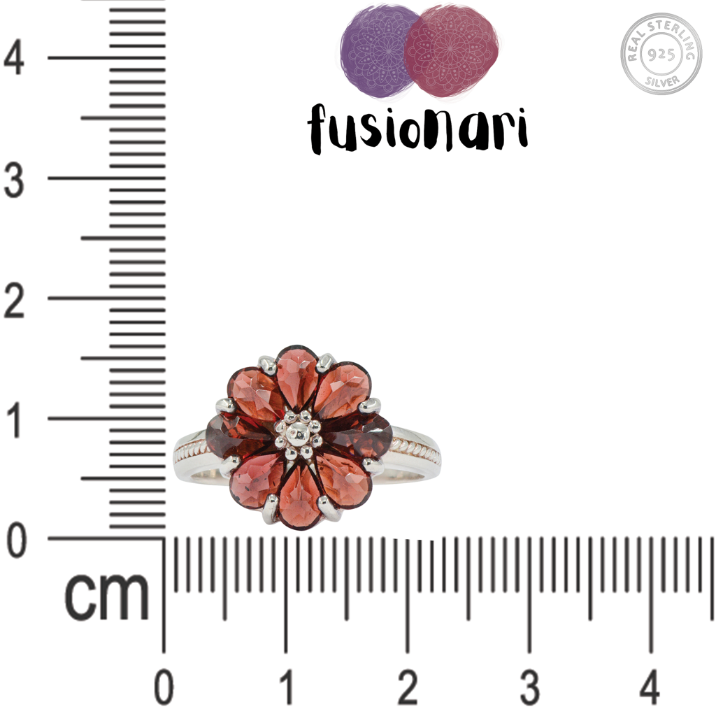 925 Sterling Silver Natural Garnet  Stone  Flower Cluster Ring Gift For Women : FU-021