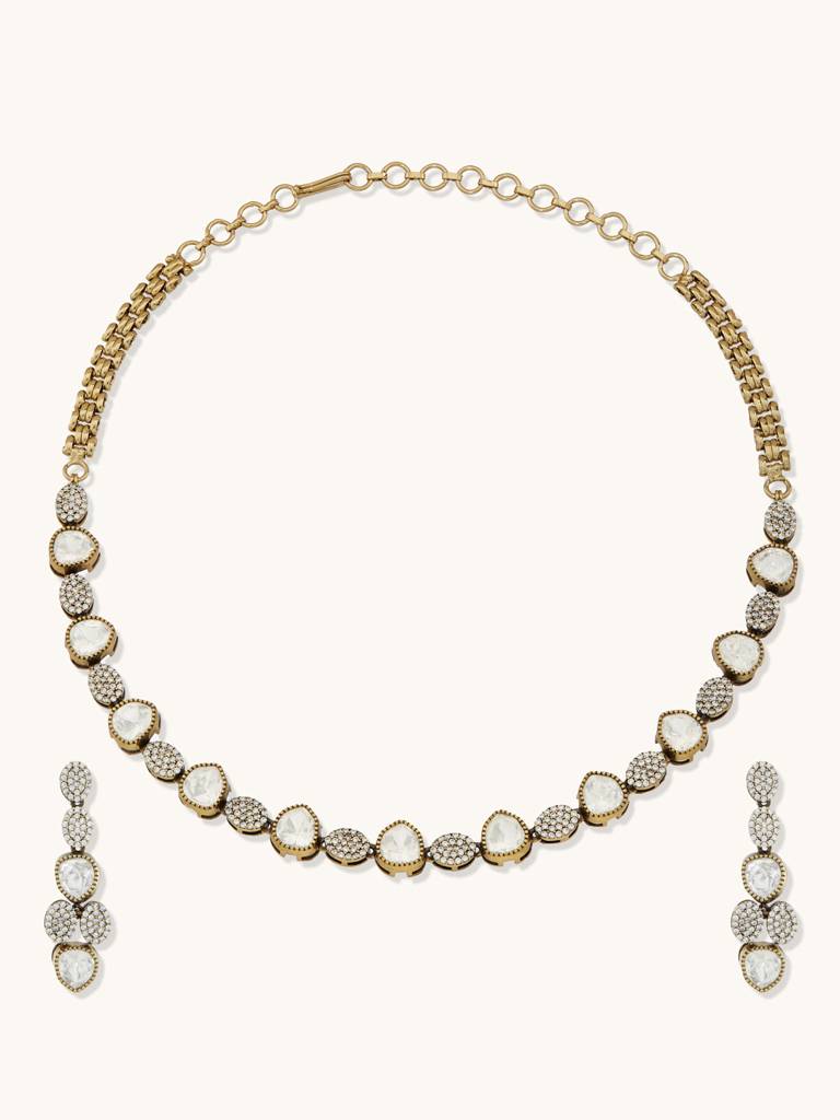Antique Gold Kundan Necklace Set : YI24A0106N