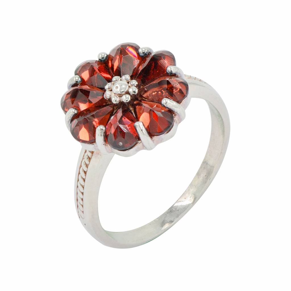 925 Sterling Silver Natural Garnet  Stone  Flower Cluster Ring Gift For Women : FU-021