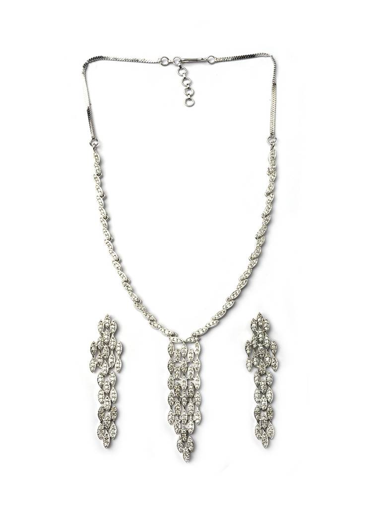 Silver Plated American Diamond Necklace Set : AD144
