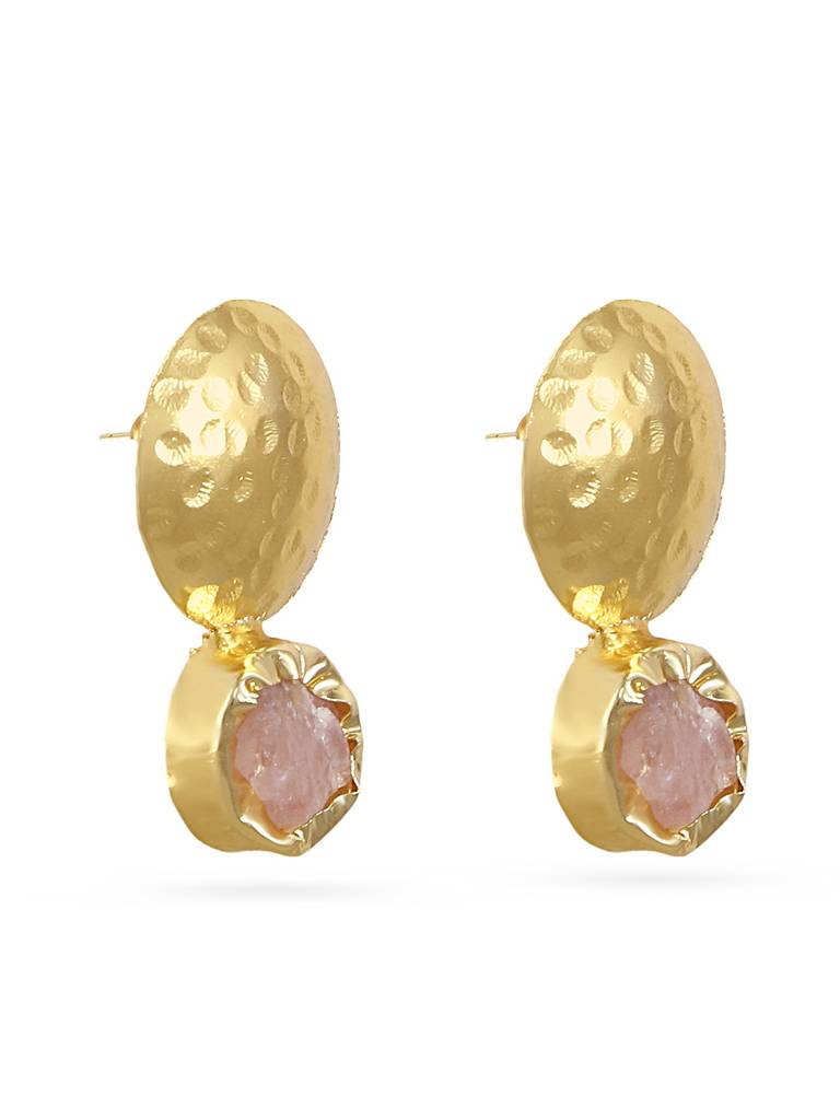 Minimalist Pink Gem Studded Gold Earrings : YI24A0065E