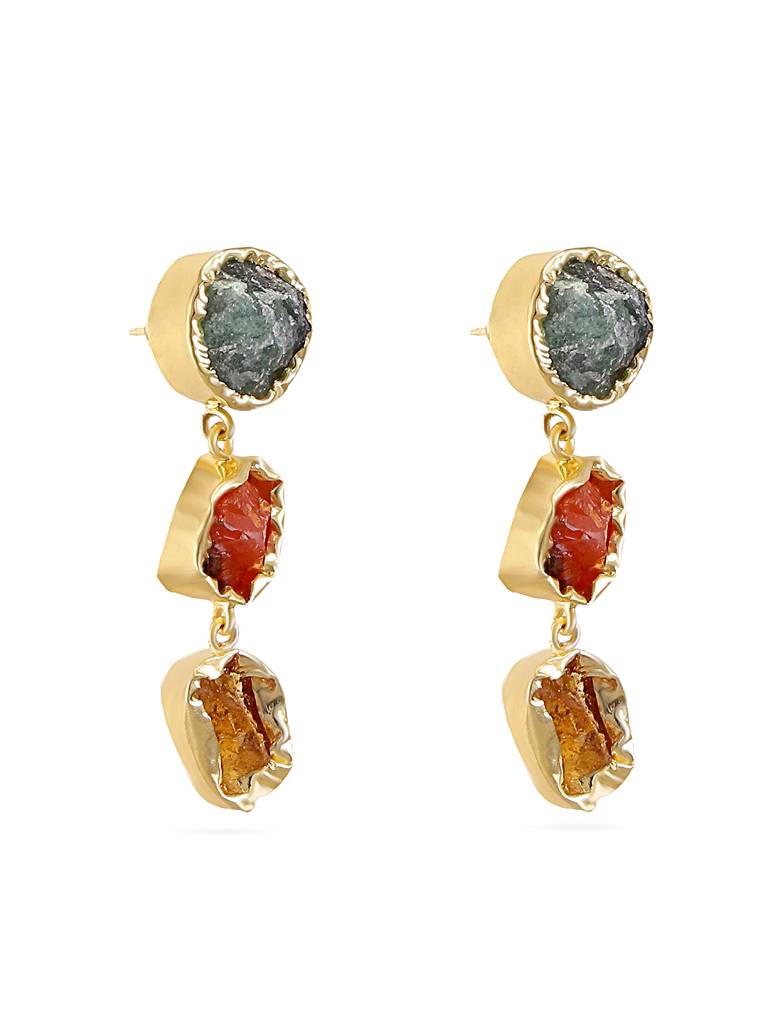 Gold Plated Gemstone Drop Earrings : YI24A0064E