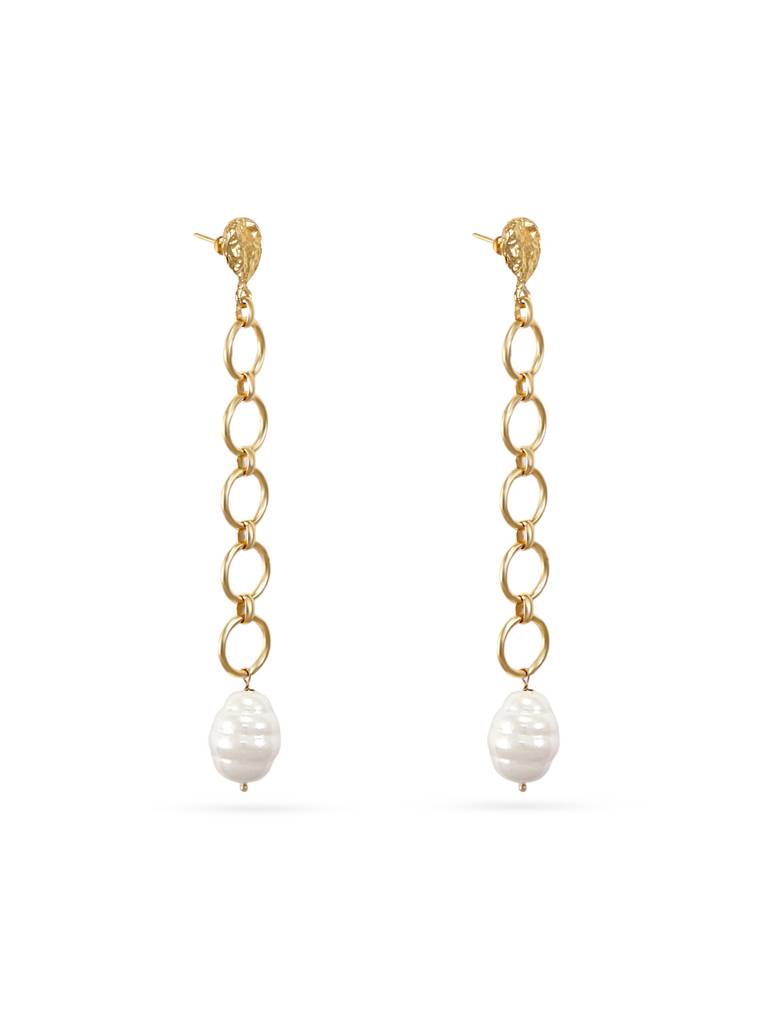 Golden Chain Pearl Drop Earrings : YI24A0063E