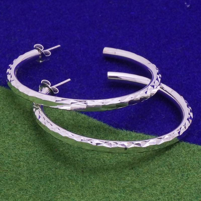925 Sterling Silver Round Classic Hoops With Back Earlobe : TWP1172