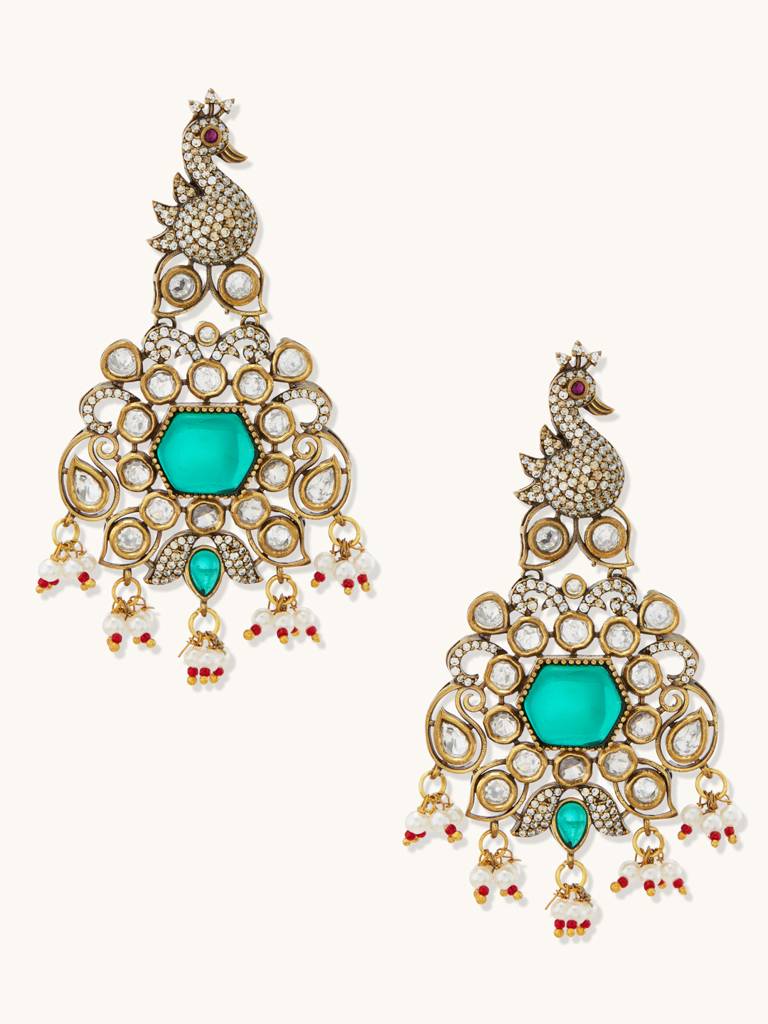 Kundan Studded Peacock Earrings : YI24A0006E