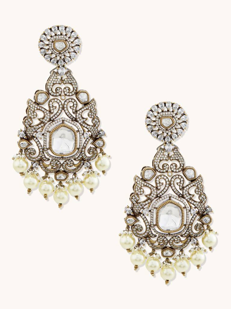 Antique Gold Polki Statement Earrings : YI24A0105E