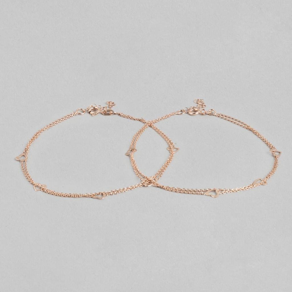 Singing Hearts 925 Sterling Silver Anklets In Rose Gold : ANK-60059-PAIR