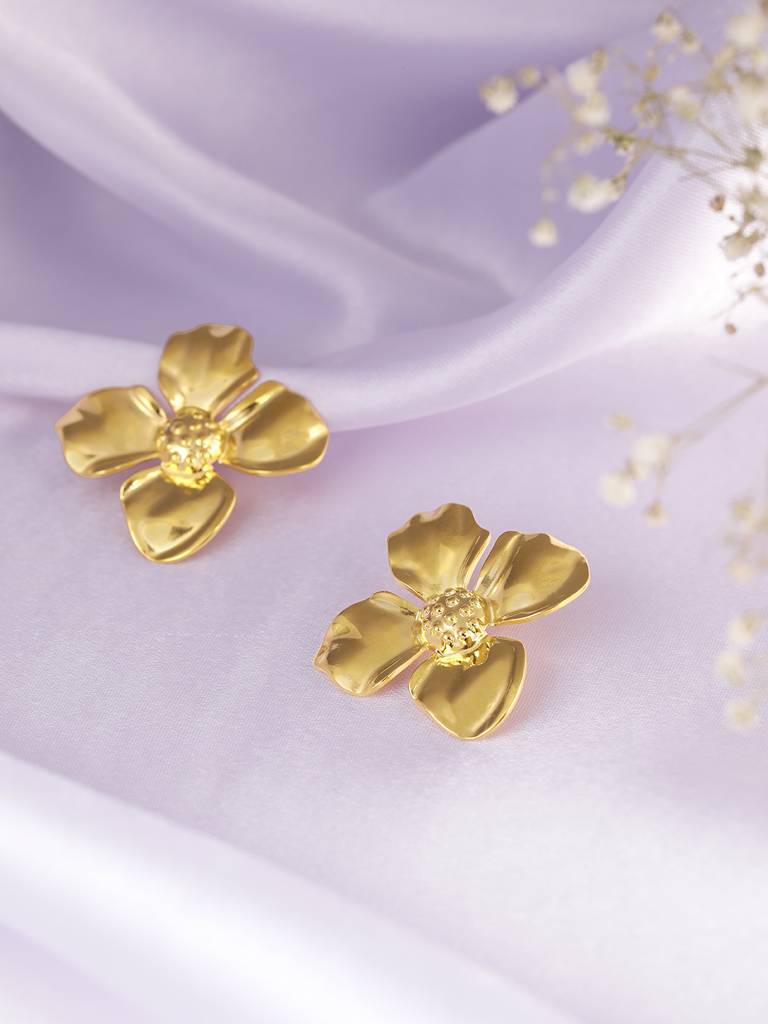 Golden Chunky Flower Earring : AVER10090