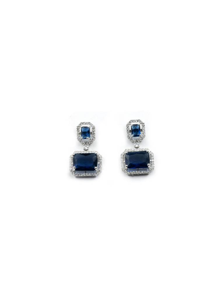 Silver Plated Ad & Cz Stud Earrings : ADEarrings8Blue